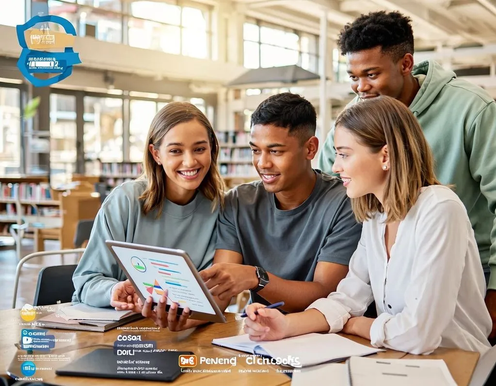 Students reviewing college planning information with an advisor